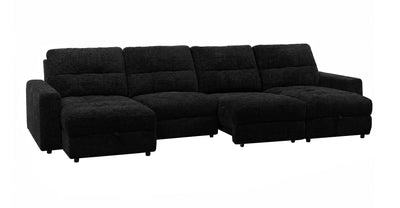 Scott Living Elevate Modular 4-Piece Chenille Fabric Power Sliding Sectional with Two Storage Chaises - Ebony | Sofa sectionnel modulaire à coulissement électrique Elevate de Scott Living 4 pièces en chenille avec 2 fauteuils longs de rangement - Ebony