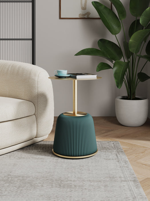 Table de bout moderne Anderson 1.0 de Manhattan Comfort avec revêtement en similicuir et dessus de table doré - verte