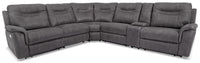 Sofa sectionnel à inclinaison électrique Floy 6 pièces en suédine avec appuie-têtes électriques, console et port USB - gris