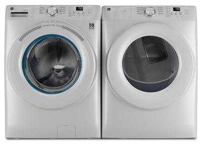 GE 5.3 Cu. Ft. Front Load Washer and 7.8 Cu. Ft. Electric Dryer – White | Laveuse à chargement frontal de 5,3 pi³ et sécheuse électrique de 7,8 pi³ de GE - blanches