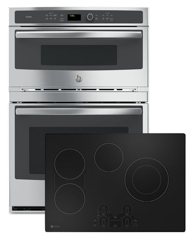 GE Profile 30" 4-Element Electric Cooktop and 6.7 Cu. Ft. Electric Wall Oven – Black and Stainless Steel | Surface de cuisson électrique de 30 po à 4 éléments et four mural électrique de 6,7 pi3 de GE Profile - noirs et acier inoxydable