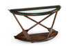 Table de salon éclectique Hatfield de 50 po avec dessus en verre et pagaies sculptées dans la base en bois - chêne foncé