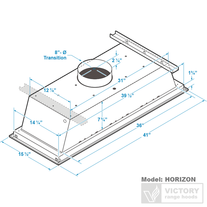 Hotte de cuisinière affleurée au plafond Victory en acier inoxydable avec rétroéclairage à DEL - Horizon-Glow