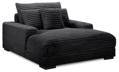 Alto 58" Ultra Plush Faux Fur Fabric Chaise Lounge with Dual Cupholders and USB Port - Ebony | Fauteuil long Alto de 58 po en tissu de fausse fourrure très douce avec deux porte-gobelets et port USB - ebony