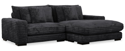 Alto 2-Piece Ultra Plush Faux Fur Fabric Sectional with Dual Cupholders and USB Ports - Ebony | Sofa sectionnel Alto 2 pièces en tissu de fausse fourrure très douce avec deux porte-gobelets et ports USB - ebony