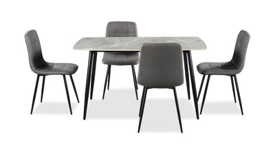 Arlo 5pc Dining Set with Table & 4 Charcoal Chairs, Sintered Stone & Metal, 55"W - Charcoal & Grey/Black | Ensemble de salle à manger Arlo 5 pièces en pierre frittée et métal avec table de 55 po (L) et 4 chaises anthracites - anthracite, gris et noir