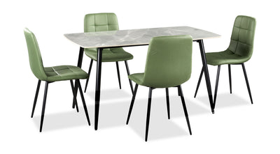 Arlo 5pc Dining Set with Table & 4 Green Chairs, Sintered Stone & Metal, 55"W - Green & Grey/Black | Ensemble de salle à manger Arlo 5 pièces en pierre frittée et métal avec table de 55 po (L) et 4 chaises vertes - vert, gris et noir