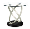 Table de bout ronde moderne Vikki de 26 po avec dessus en verre - verre avec base en métal