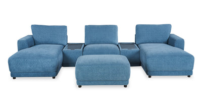 Voyage Modular 6-Piece Left-Facing Fabric Sectional with Console and Ottoman – Blue | Sofa sectionnel modulaire de gauche Voyage 6 pièces en tissu avec console et pouf - bleu