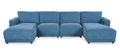 Voyage Modular 4-Piece U-Shaped Fabric Sectional with Removable Back Cushions – Blue | Sofa sectionnel modulaire en forme de U Voyage 4 pièces en tissu avec coussins de dossier amovibles - bleu