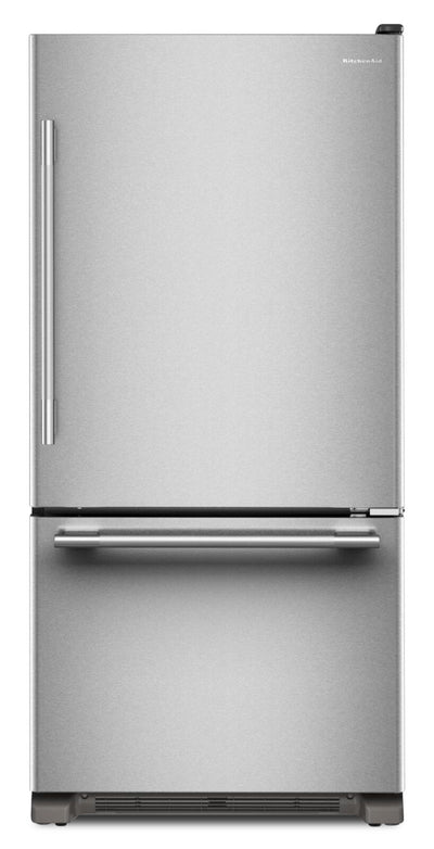 Kitchenaid 33" 22 Cu. Ft. Bottom Mount Refrigerator – PrintShield Stainless - KRBR133SPS | Réfrigérateur KitchenAid de 22 pi³ et de 33 po à congélateur inférieur - acier inoxydable PrintShieldMC - KRBR133SPS