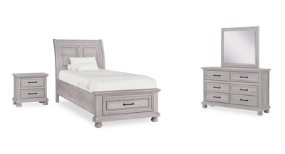 Kylie 6pc Bedroom Set with Storage Bed, Dresser, Mirror & Nightstand, Sand - Twin Size | Ensemble de chambre à coucher Kylie 6 pièces sable avec lit de rangement, commode, miroir et table de nuit - format lit double