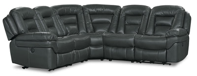 Leo 5-Piece Leather-Look Fabric Power Reclining Sectional - Grey | Sofa sectionnel à inclinaison électrique Leo 5 pièces en tissu d’apparence cuir - gris