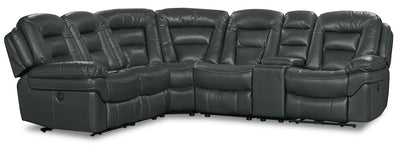 Leo Leath-Aire® Fabric 6-Piece Power Reclining Sectional – Grey - Contemporary style Sectional in Grey