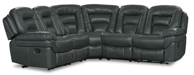 Leo 5-Piece Leather-Look Fabric Reclining Sectional - Grey | Sofa sectionnel inclinable Leo 5 pièces en tissu d’apparence cuir - gris