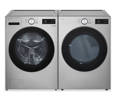LG 5.8 Cu. Ft. Smart Front-Load Steam Washer and 7.4 Cu. Ft. Front-Load Gas Dryer – Graphite Steel | Laveuse à la vapeur à chargement frontal de 5,8 pi³ et sécheuse à gaz à chargement frontal de 7,4 pi³ de LG - acier graphite | LGFL580G