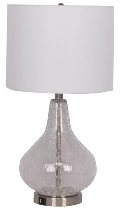 Kort & Co. Elsie 25" Clear Glass Table Lamp with USB+C port | Lampe de table Elsie de Kort & Co. de 25 po en verre transparent avec port USB-C