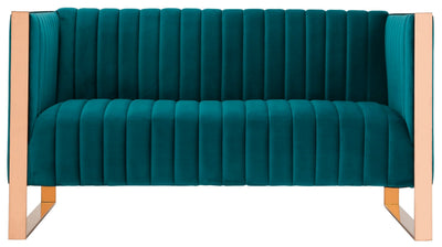 Manhattan Comfort Trillium 57.48" Velvet Loveseat - Aqua Blue & Gold|Causeuse Trillium de Manhattan Comfort de 57,48 po en velours - bleu turquoise et dorée