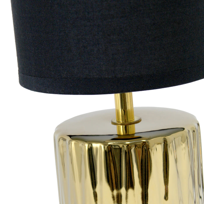 Lampe de table contemporaine de Simple Designs de 11,61 po avec base à effet froncé et abat-jour cylindrique en tissu noir - or métallique