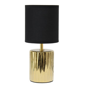 Lampe de table contemporaine de Simple Designs de 11,61 po avec base à effet froncé et abat-jour cylindrique en tissu noir - or métallique