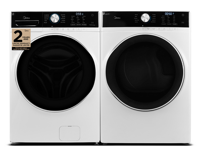 Midea 5.2 Cu. Ft. Front-Load Washer and 8 Cu. Ft. Electric Dryer - White | Laveuse à chargement frontal de 5,2 pi³ et sécheuse électrique de 8 pi³ de Midea | MITL52NW
