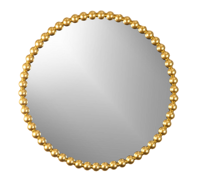 Round Gold Beaded Mirror | Miroir rond doré à effet perlé