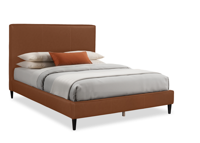 Alix Upholstered Platform Bed in Brown Fabric – Queen Size | Lit plateforme rembourré Alix en tissu brun - format grand lit
