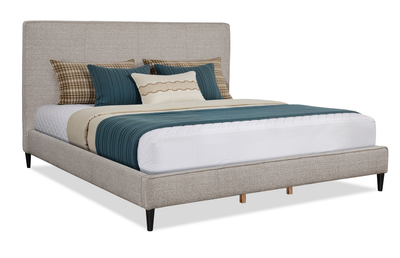 Alix Upholstered Platform Bed in Grey Fabric – King Size | Lit plateforme rembourré Alix en tissu gris - format très grand lit