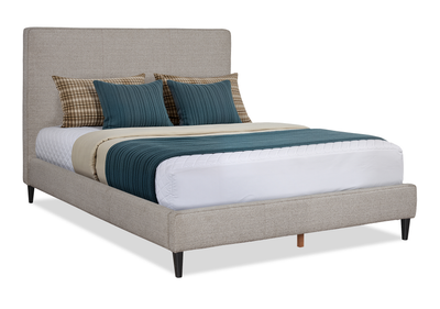 Alix Upholstered Platform Bed in Grey Fabric – Queen Size | Lit plateforme rembourré Alix en tissu gris - format grand lit