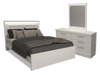 Ensemble de chambre à coucher Alpine 5 pièces avec lit à panneaux, commode, miroir et éclairage à DEL, fabriqué au Canada, blanc - grand lit