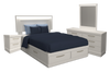 Ensemble de chambre à coucher Alpine 6 pièces avec lit de rangement, commode, miroir, table de nuit et éclairage, blanc - lit double