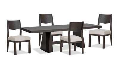 Arden 5pc Extension Dining Set with Table & 4 Chairs, Trestle Base, 84-108"W - Espresso Brown | Ensemble de salle à manger Arden 5 pièces avec table, rallonge de 84 po à 108 po (L), base à tréteaux et 4 chaises - brun espresso
