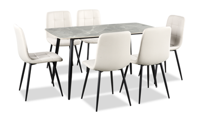 Arlo 7pc Dining Set with Table & 6 Grey Chairs, Sintered Stone & Metal, 55"W - Grey/Black | Ensemble de salle à manger Arlo 7 pièces en pierre frittée et métal avec table de 55 po (L) et 6 chaises grises - gris et noir