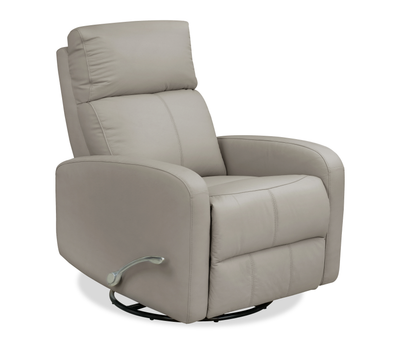 Asher 31.5" Genuine Leather Swivel Glider Reclining Chair – Light Grey | Fauteuil pivotant, coulissant et inclinable Asher de 31,5 po en cuir véritable - gris clair