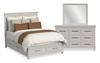 Ensemble de chambre à coucher Celine 5 pièces avec lit de rangement, commode et miroir, ivoire - format grand lit
