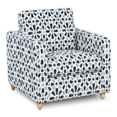 Made in Canada Sofa Lab Customizable Club 36" Fabric Accent Chair with Wood Legs – Indigo Accent Fabric | Fauteuil d’appoint personnalisable Club de Sofa Lab de 36 po fabriqué au Canada en tissu avec pattes en bois - tissu décoratif Indigo