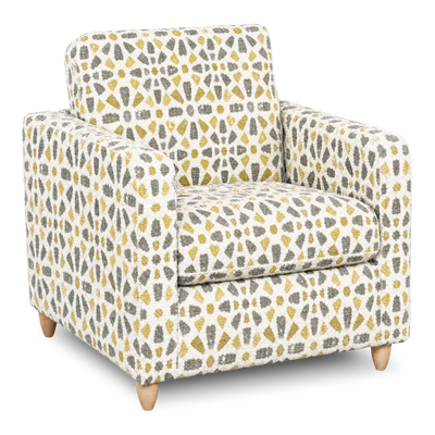 Made in Canada Sofa Lab Customizable Club 36" Fabric Accent Chair with Wood Legs – Lemonade Accent Fabric | Fauteuil d’appoint personnalisable Club de Sofa Lab de 36 po fabriqué au Canada en tissu avec pattes en bois - tissu décoratif Lemonade