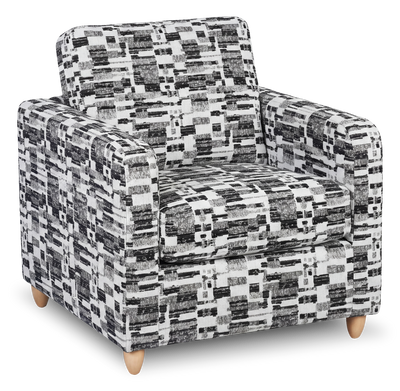 Made in Canada Sofa Lab Customizable Club 36" Fabric Accent Chair with Wood Legs – Noir Accent Fabric | Fauteuil d’appoint personnalisable Club de Sofa Lab de 36 po fabriqué au Canada en tissu avec pattes en bois - tissu décoratif Noir