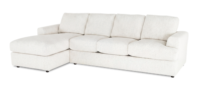 Made in Canada Customizable Sofa Lab Curve Left-Facing Fabric Sofa Chaise – Teddy Snow | Sofa avec fauteuil long de gauche personnalisable Curve de Sofa Lab fabriqué au Canada en tissu - Teddy Snow
