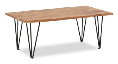 Dillion 45” Industrial Coffee Table with Iron Hairpin Legs – Natural Acacia | Table à café industrielle Dillon de 45 po avec pattes de style épingle en fer - acacia naturel
