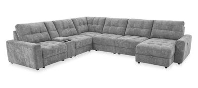 Scott Living Elevate Modular 7-Piece Right-Facing Chenille Fabric Power Sliding Sectional with Storage - Grey | Sofa sectionnel modulaire à coulissement électrique de droite Elevate de Scott Living 7 pièces en tissu de chenille avec rangement - gris