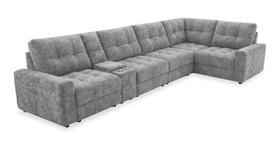 Scott Living Elevate Modular 6-Piece L-Shaped Chenille Fabric Power Reclining Sectional with Storage Console - Grey | Sofa sectionnel modulaire à inclinaison électrique en forme de L Elevate de Scott Living 6 pièces avec console de rangement - gris