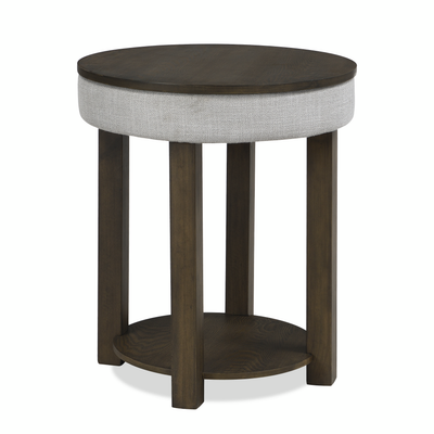 Elroy 21" Rustic Round Lift Top End Table With Shelf - Brown and Grey with Fabric Edge | Table de bout ronde rustique Elroy de 21 po avec dessus relevable et tablette - brune et grise avec bordure en tissu