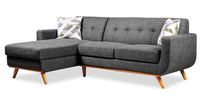 Kort & Co. Freeman 2-Piece Left-Facing Sectional with Wood Legs – Charcoal Grey | Sofa sectionnel gauche Freeman de Kort & Co. 2 pièces de po en tissu d’apparence lin avec pattes en bois - gris anthracite