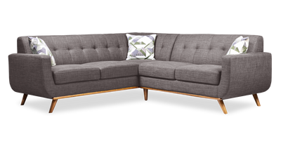 Kort & Co. Freeman 2-Piece Linen-Look Fabric Sectional with Wood Legs – Charcoal Grey | Sofa sectionnel Freeman de Kort & Co. 2 pièces po en tissu d’apparence lin avec pattes en bois - gris anthracite