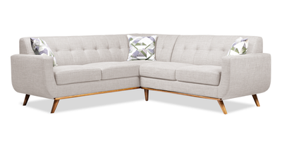 Kort & Co. Freeman 2-Piece Linen-Look Fabric Sectional with Wood Legs – Dove White | Sofa sectionnel Freeman de Kort & Co. 2 pièces po en tissu d’apparence lin avec pattes en bois - blanc colombe