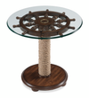 Table d’appoint éclectique Hatfield de 26 po avec dessus en verre et base en bois avec dessus de style gouvernail - chêne foncé