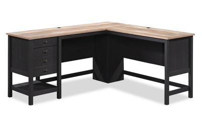 Lance 58.66" L-Shaped Office Desk with 2 Drawers – Raven Oak | Bureau en forme de L Lance de 58,66 po à 2 tiroirs - chêne corbeau