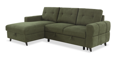 Laval 2-Piece Left-Facing Fabric Sleeper Sectional with Storage Chaise - Green | Sofa-lit sectionnel de gauche Laval 2 pièces en tissu avec fauteuil long de rangement - vert