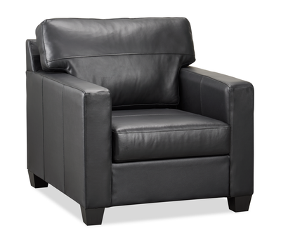 Made in Canada Lennox 35” Genuine Leather Accent Chair with Removable Cushions - Black | Fauteuil d’appoint Lennox de 35 po fabriqué au Canada en cuir véritable avec coussins amovibles - noir